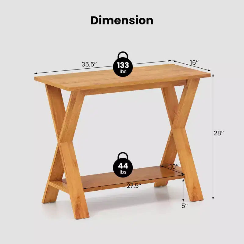 Table console de 35,5 pouces de long avec étagère de rangement en bois de teck massif pour entrée