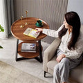 Round End Table, 19.69 IN Wood Tabletop &amp; Black Metal Frame, 2-Tier Side Table for Living Room, Bedroom
