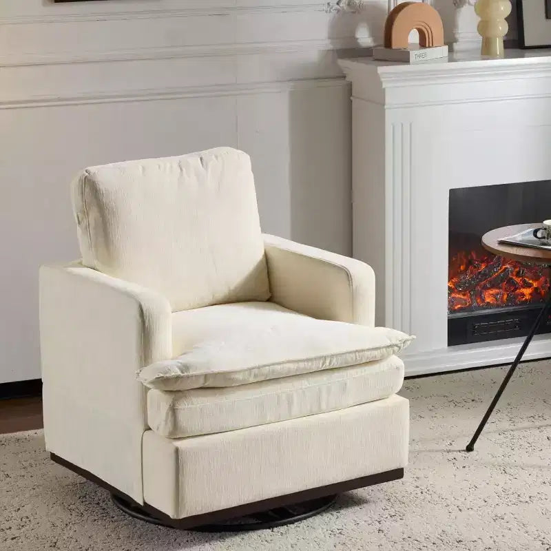VINGLI 360 Swivel Mid-Century Modern Accent Armchair with Double-Layer Seat Cushions, Upholstered Comfy Single Square Sofa for Living Room