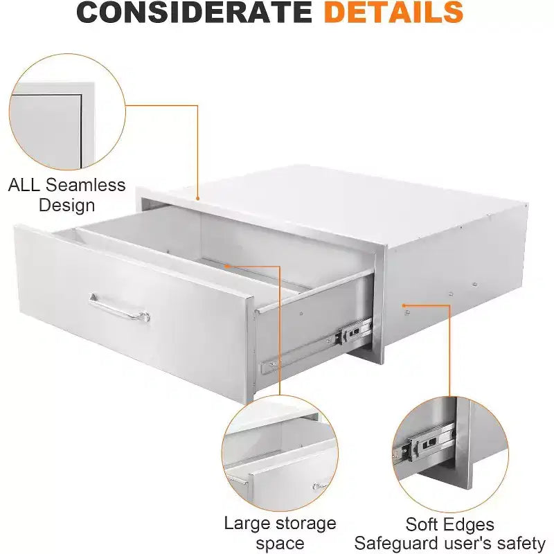 Tiroir de cuisine extérieur, tiroir BBQ encastrable en acier inoxydable à 1 couche pour cuisines extérieures et îlots de BBQ