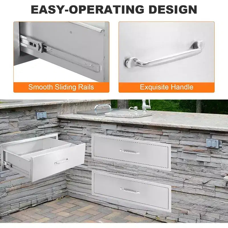 Tiroir de cuisine extérieur, tiroir BBQ encastrable en acier inoxydable à 1 couche pour cuisines extérieures et îlots de BBQ