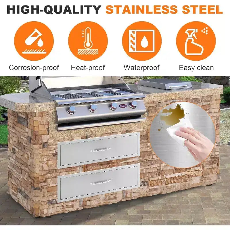 Tiroir de cuisine extérieur, tiroir BBQ encastrable en acier inoxydable à 1 couche pour cuisines extérieures et îlots de BBQ