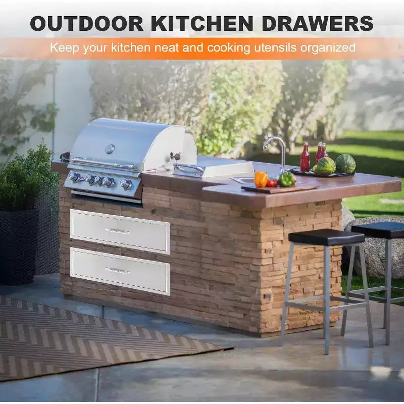 Tiroir de cuisine extérieur, tiroir BBQ encastrable en acier inoxydable à 1 couche pour cuisines extérieures et îlots de BBQ