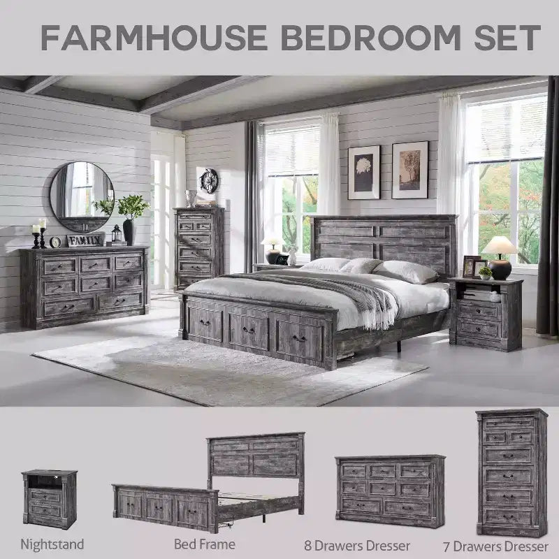 Commode de Ferme avec 7 Tiroirs, Armoire de Rangement Rustique en Bois avec Colonne pour Chambre à Coucher
