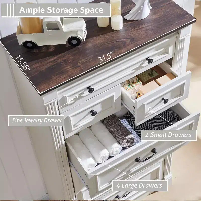 Commode de Ferme avec 7 Tiroirs, Armoire de Rangement Rustique en Bois avec Colonne pour Chambre à Coucher