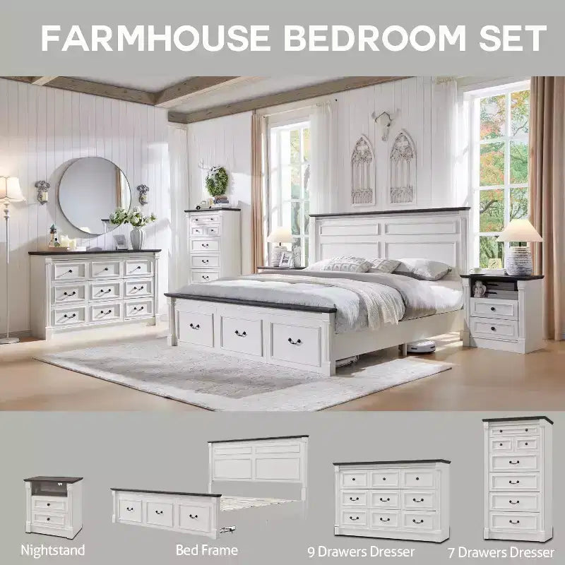 Commode de Ferme avec 7 Tiroirs, Armoire de Rangement Rustique en Bois avec Colonne pour Chambre à Coucher