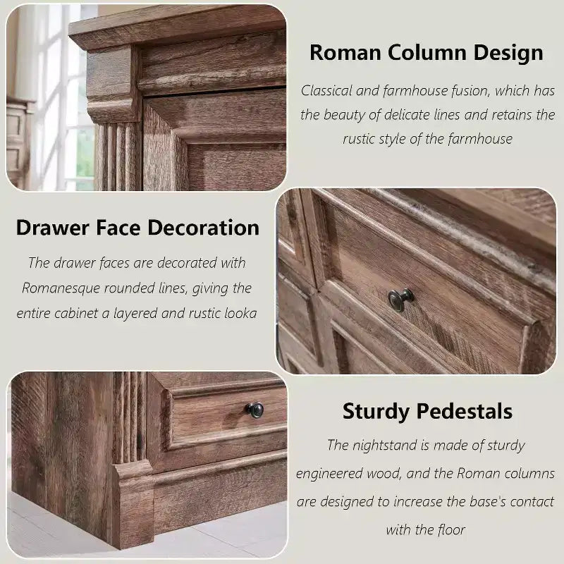 Commode de Ferme avec 7 Tiroirs, Armoire de Rangement Rustique en Bois avec Colonne pour Chambre à Coucher