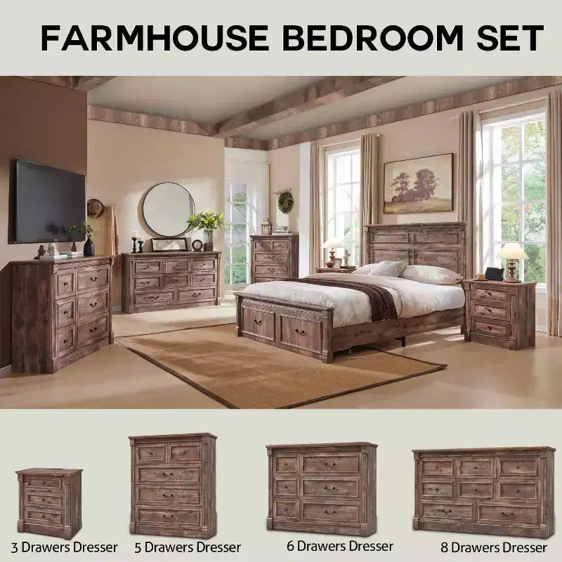 Commode de Ferme avec 7 Tiroirs, Armoire de Rangement Rustique en Bois avec Colonne pour Chambre à Coucher