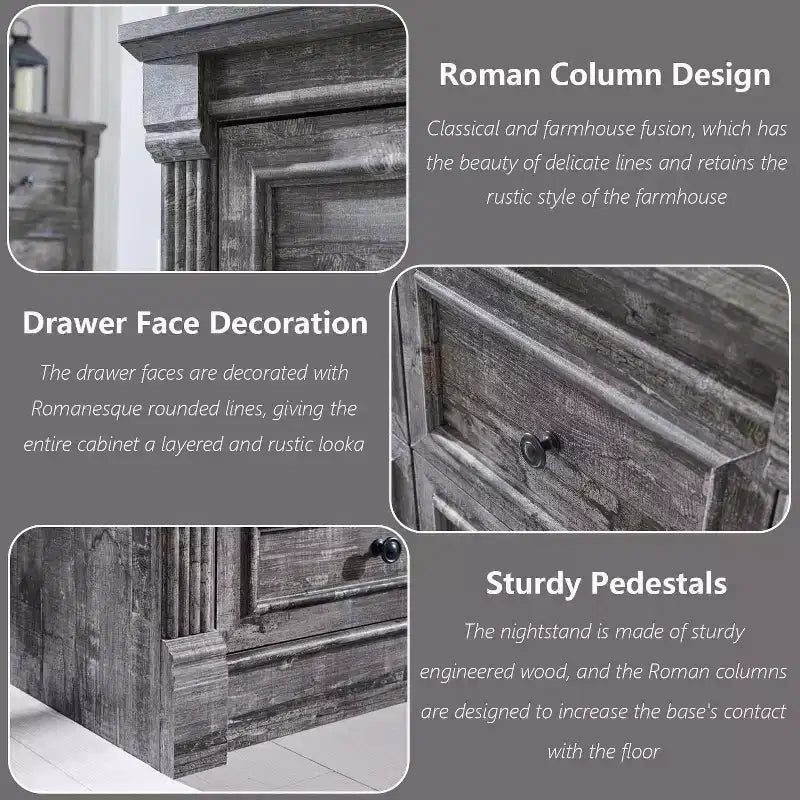 Commode de Ferme avec 7 Tiroirs, Armoire de Rangement Rustique en Bois avec Colonne pour Chambre à Coucher