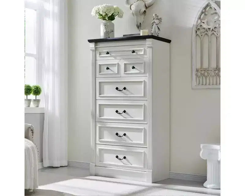 Commode de Ferme avec 7 Tiroirs, Armoire de Rangement Rustique en Bois avec Colonne pour Chambre à Coucher