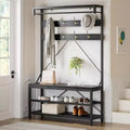 Coat Rack with Shoe Rack &amp; Bench, Hall Tree Storage Bench with 8 Hooks, Large Coat Rack with Shoe Bench for Hallway, Living Room, Bedroom