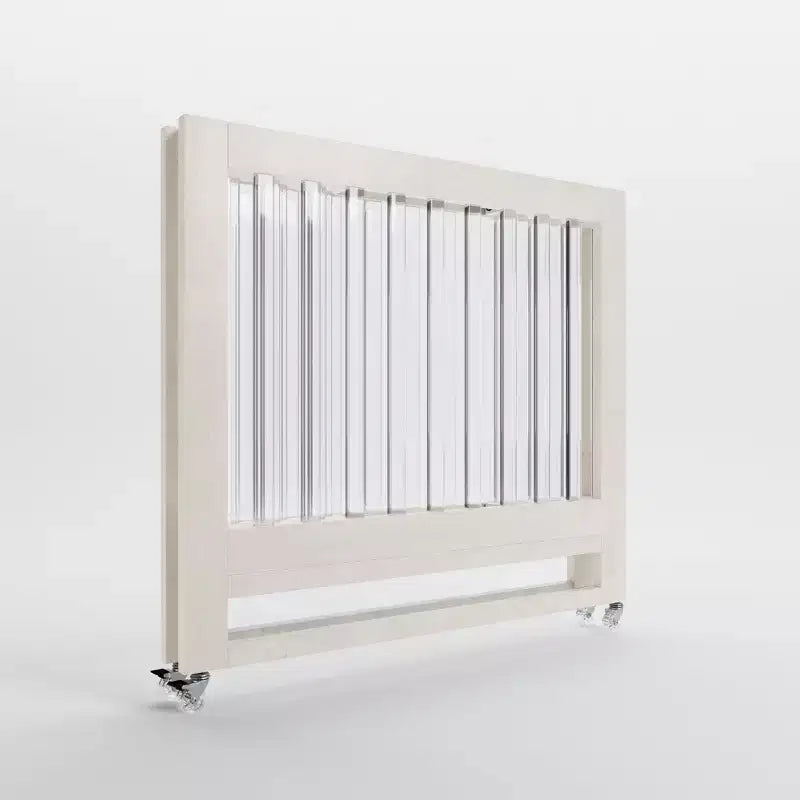Lit parapluie pliable, cadre moderne en acrylique avec 4 niveaux de hauteur, roues lisses et design de pliage facile, blanc délavé