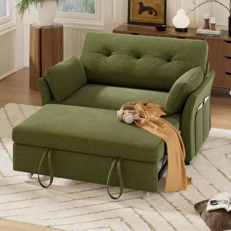 Canapé convertible 3 en 1, canapé-lit gigogne avec pochette latérale et dossier réglable, assemblage sans outil, causeuse pliable