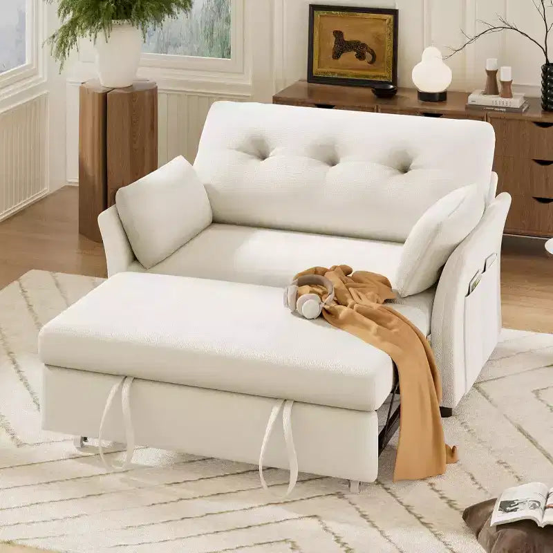 Canapé convertible 3 en 1, canapé-lit gigogne avec pochette latérale et dossier réglable, assemblage sans outil, causeuse pliable