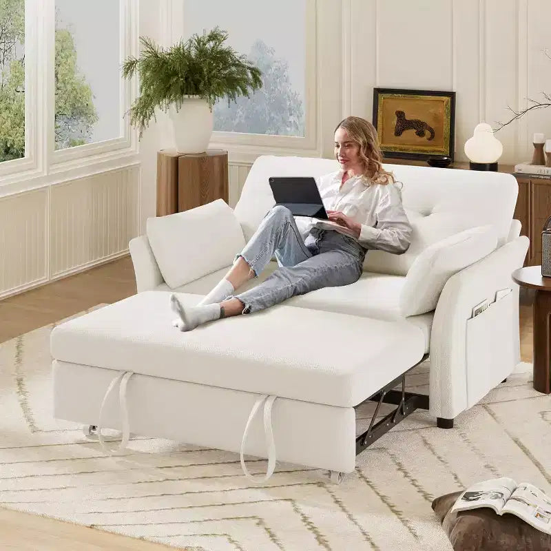 Dyonery 3-in-1 Convertible Sofa Bed, Pull Out Sleeper Sofa with Side Pocket &amp; Adjustable Backrest, Tool-Free Assembly, Folding Loveseat