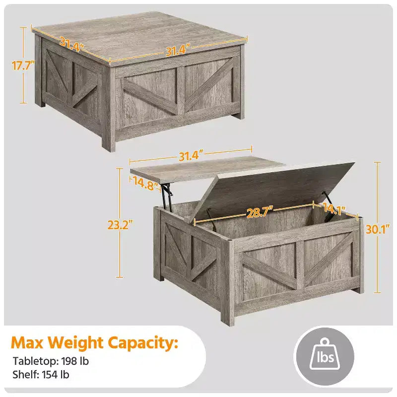 Table basse relevable en bois avec rangements cachés pour salon