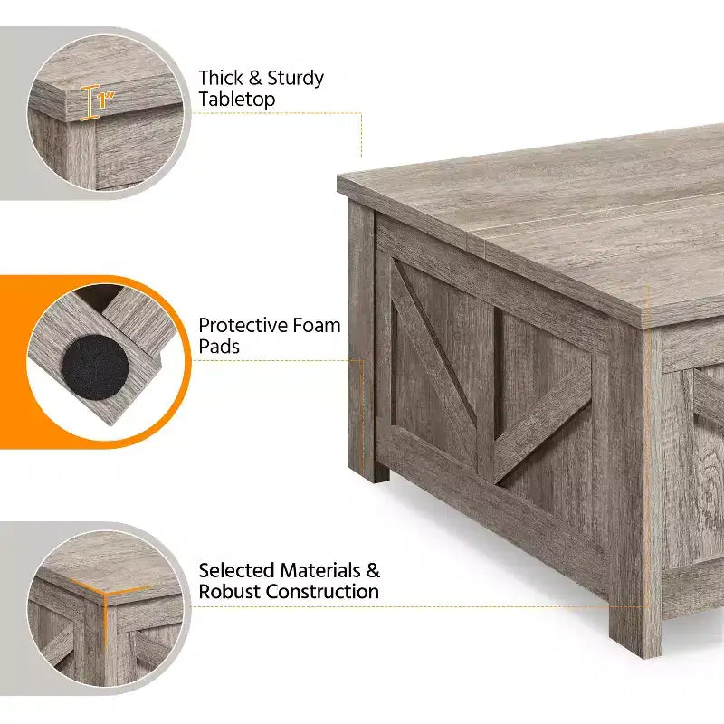 Table basse relevable en bois avec rangements cachés pour salon