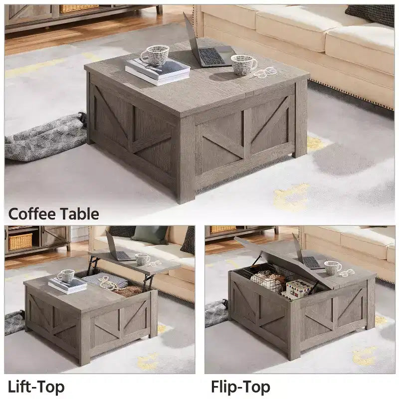 Table basse relevable en bois avec rangements cachés pour salon