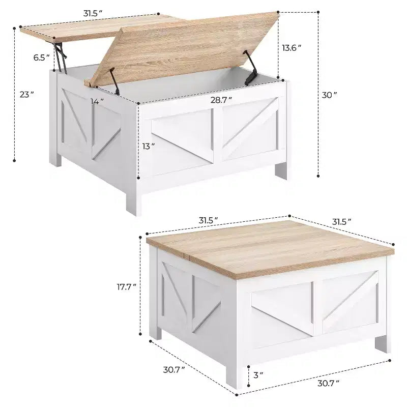 Table basse relevable en bois avec rangements cachés pour salon