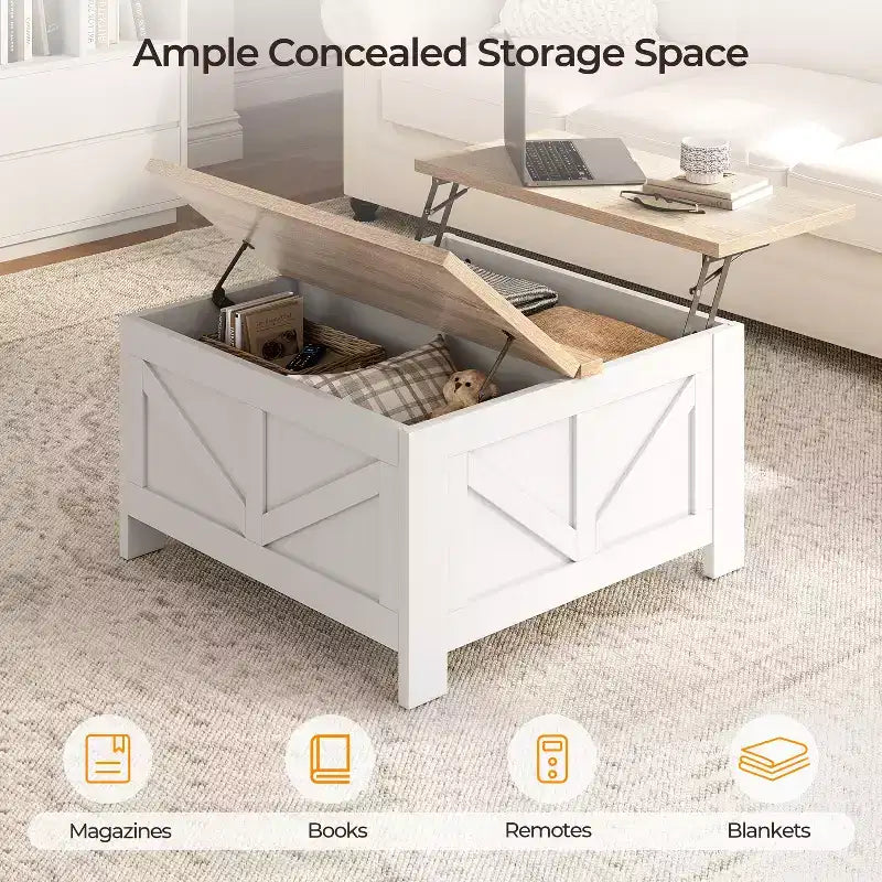 Table basse relevable en bois avec rangements cachés pour salon