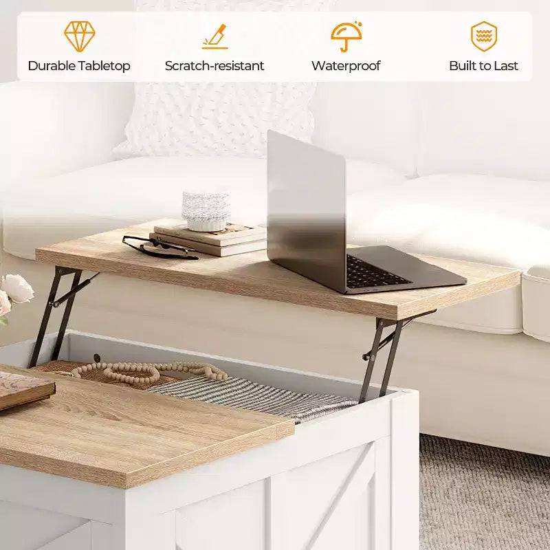 Table basse relevable en bois avec rangements cachés pour salon