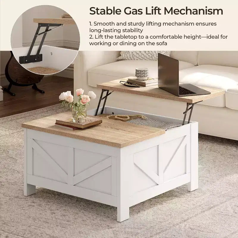 Table basse relevable en bois avec rangements cachés pour salon