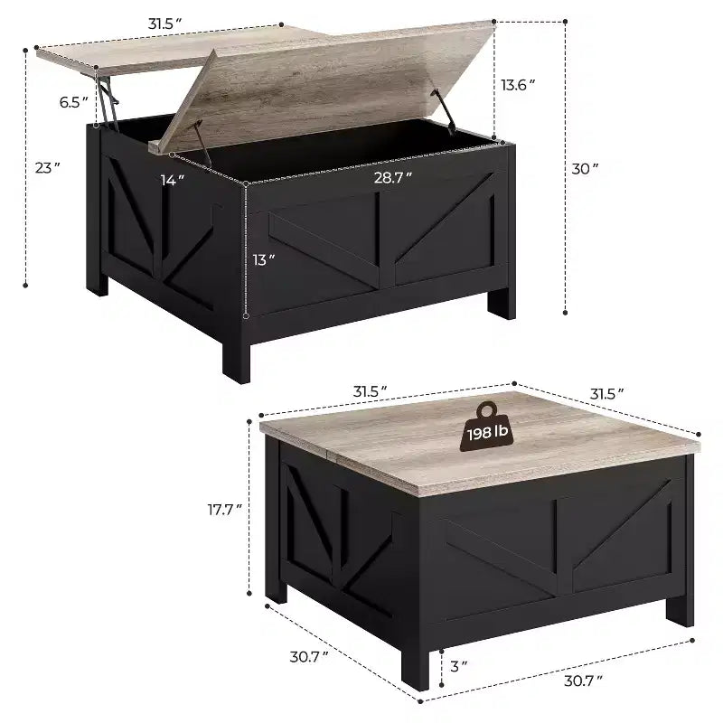 Table basse relevable en bois avec rangements cachés pour salon