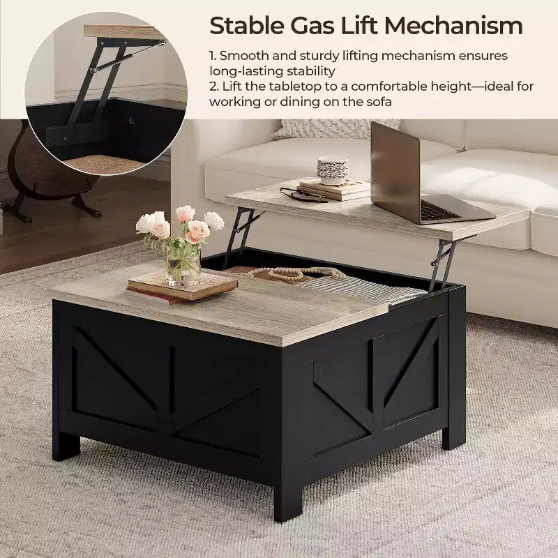 Table basse relevable en bois avec rangements cachés pour salon