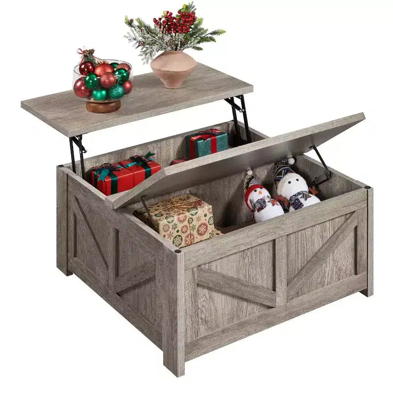 Table basse relevable en bois avec rangements cachés pour salon
