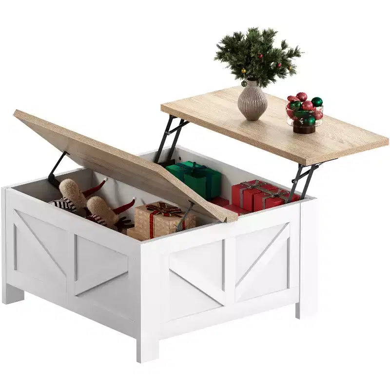 Table basse relevable en bois avec rangements cachés pour salon