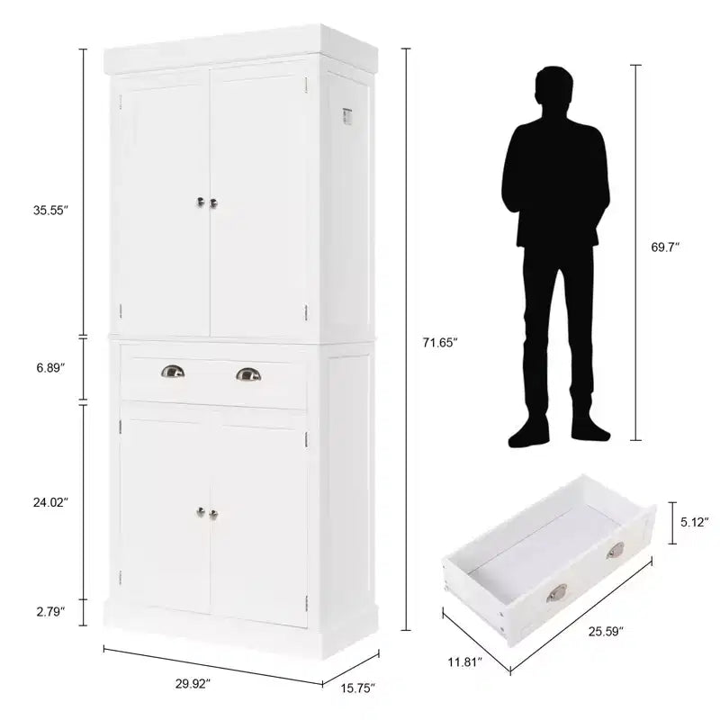 Armoires de rangement blanches de 72 pouces avec tiroirs, garde-manger autoportants avec portes et étagères réglables, armoire de garde-manger de cuisine de style ferme