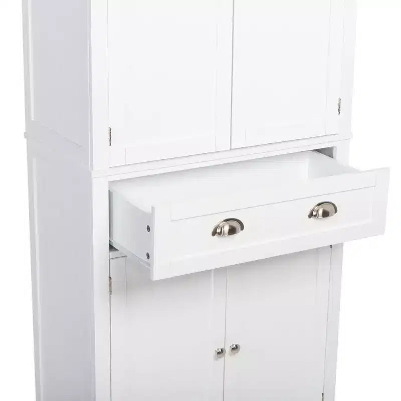 Armoires de rangement blanches de 72 pouces avec tiroirs, garde-manger autoportants avec portes et étagères réglables, armoire de garde-manger de cuisine de style ferme