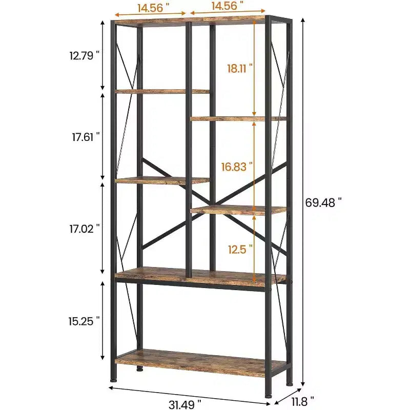 Étagère industrielle à 5 niveaux, étagère rustique de présentation de 176,5 cm avec 7 étagères ouvertes pour salon, chambre, bureau à domicile