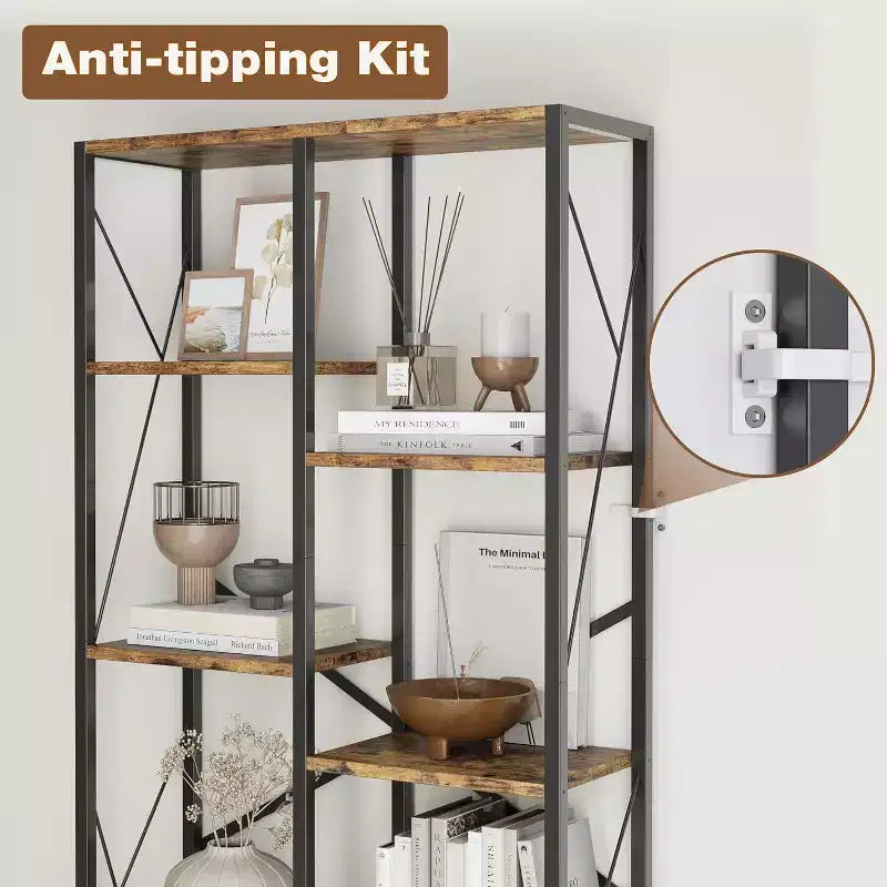 Étagère industrielle à 5 niveaux, étagère rustique de présentation de 176,5 cm avec 7 étagères ouvertes pour salon, chambre, bureau à domicile