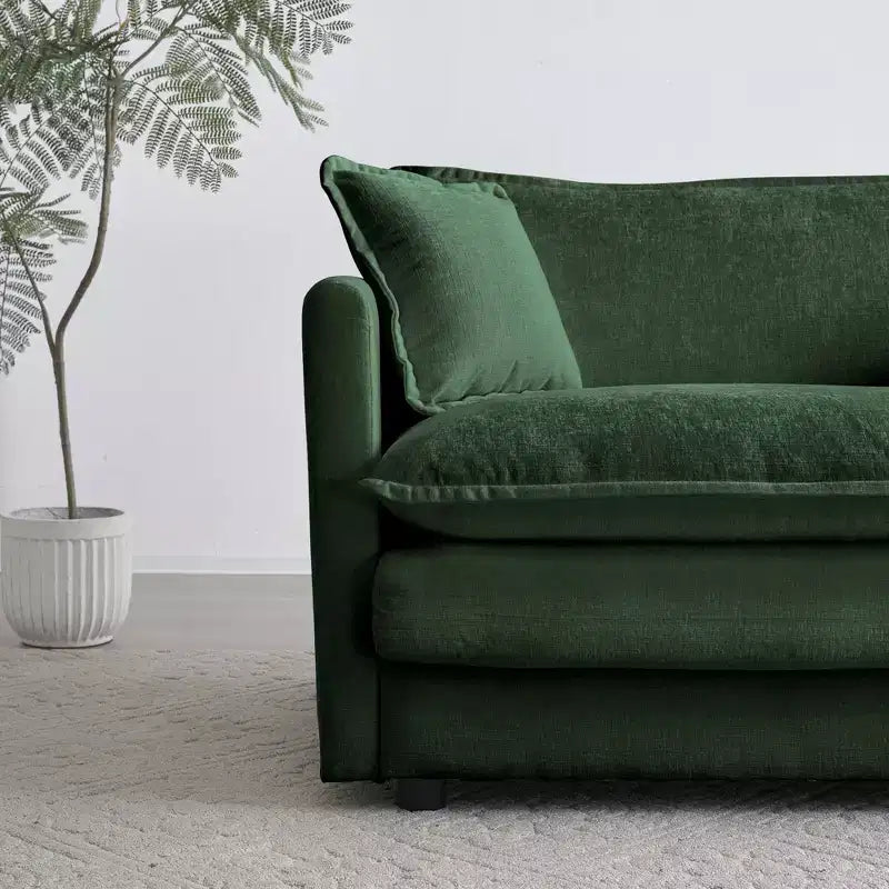 Canapé causeuse moderne en tissu pour salon, grand canapé 2 places rembourré à assise profonde avec 4 oreillers, en chenille beige