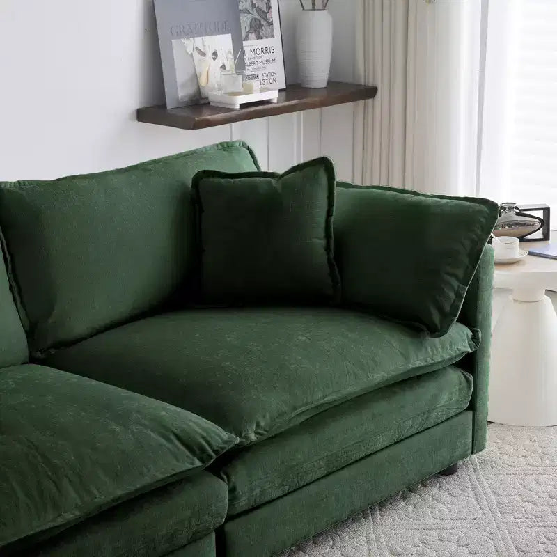 Canapé causeuse moderne en tissu pour salon, grand canapé 2 places rembourré à assise profonde avec 4 oreillers, en chenille beige