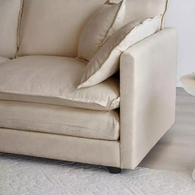 Canapé causeuse moderne en tissu pour salon, grand canapé 2 places rembourré à assise profonde avec 4 oreillers, en chenille beige