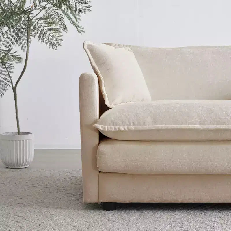 Canapé causeuse moderne en tissu pour salon, grand canapé 2 places rembourré à assise profonde avec 4 oreillers, en chenille beige