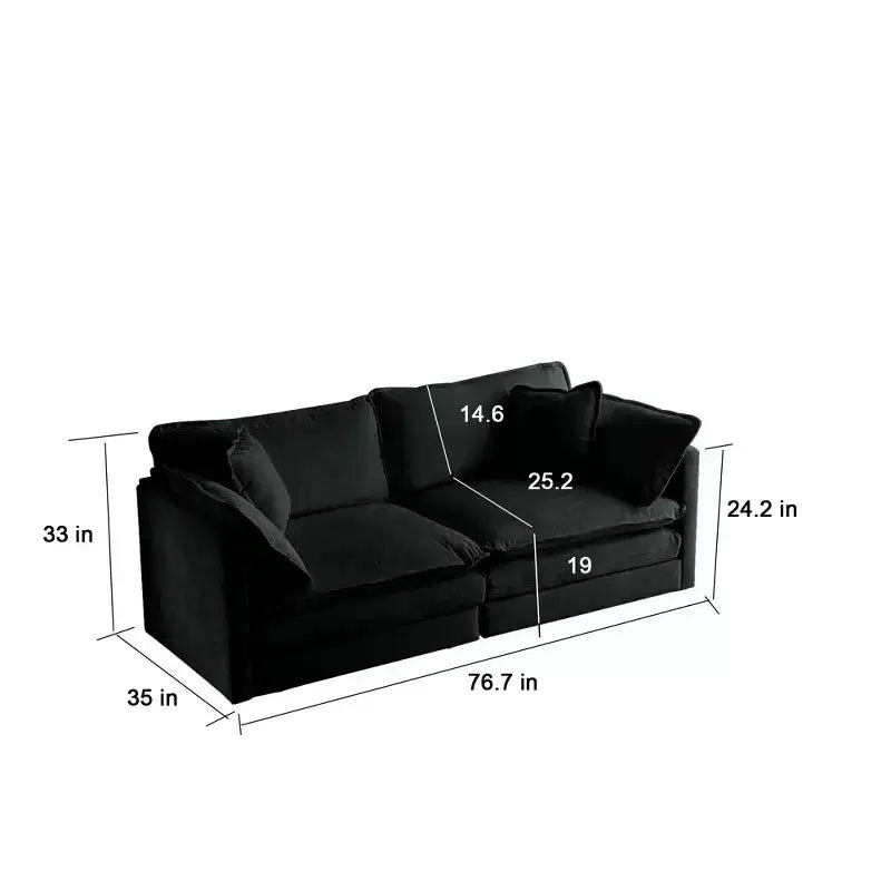 Canapé causeuse moderne en tissu pour salon, grand canapé 2 places rembourré à assise profonde avec 4 oreillers, en chenille beige