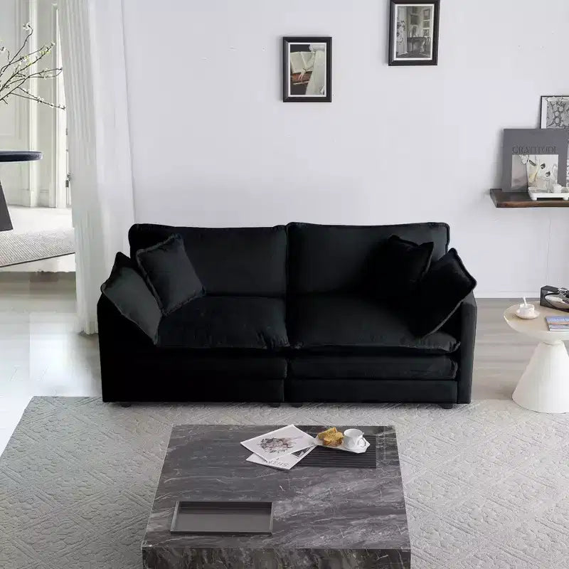 Canapé causeuse moderne en tissu pour salon, grand canapé 2 places rembourré à assise profonde avec 4 oreillers, en chenille beige