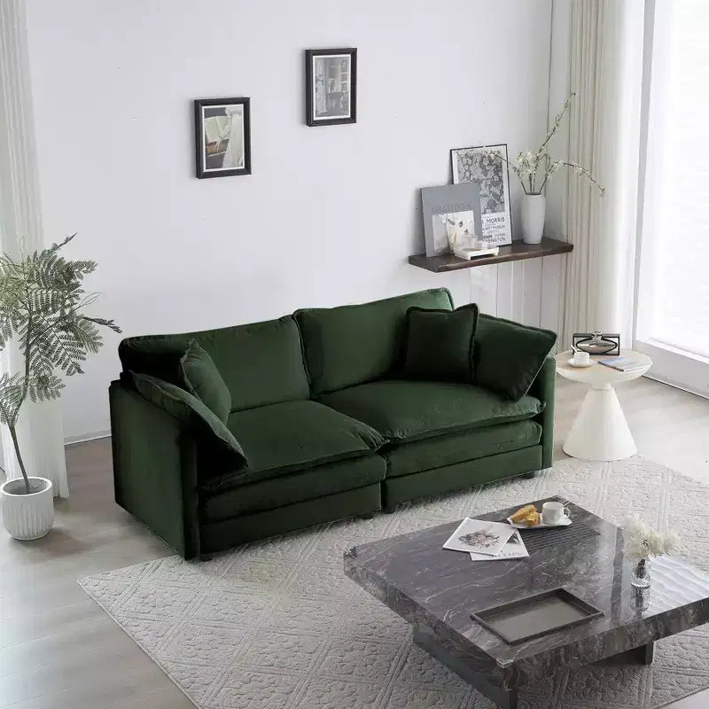 Canapé causeuse moderne en tissu pour salon, grand canapé 2 places rembourré à assise profonde avec 4 oreillers, en chenille beige