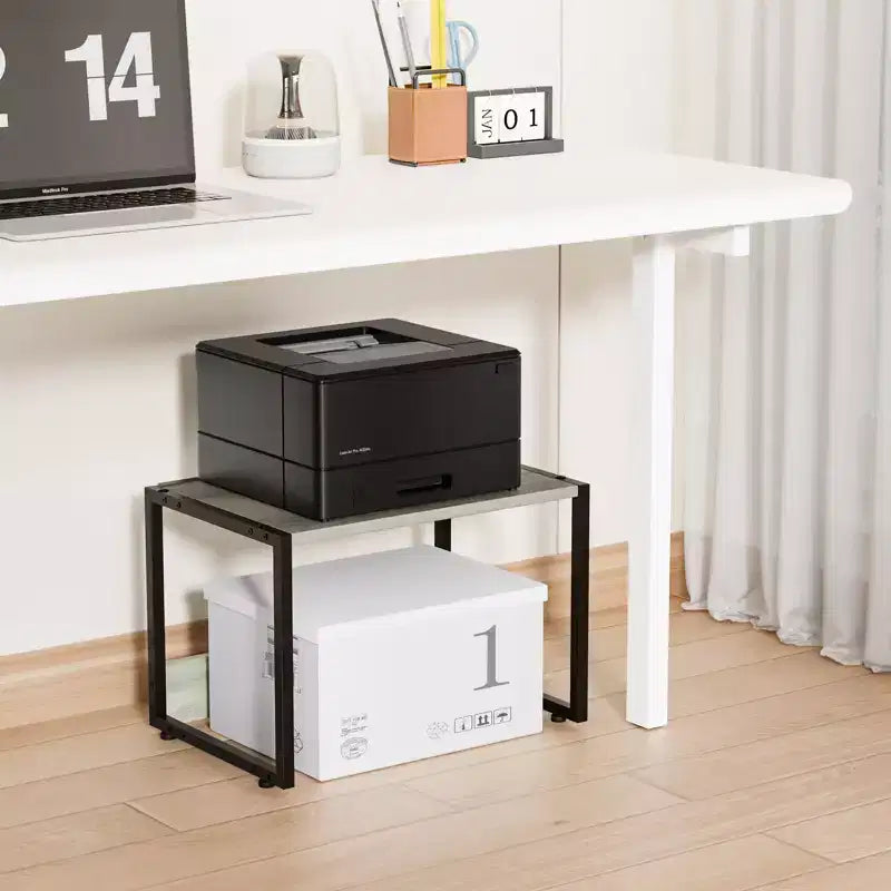 Meuble Imprimante Empilable avec Rangement, Étagère d'Imprimante de Bureau sous la Table pour Télécopieur, Photocopieuse, Scanner (Gris Rustique)