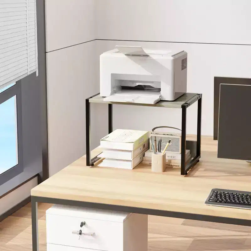 Meuble Imprimante Empilable avec Rangement, Étagère d'Imprimante de Bureau sous la Table pour Télécopieur, Photocopieuse, Scanner (Gris Rustique)