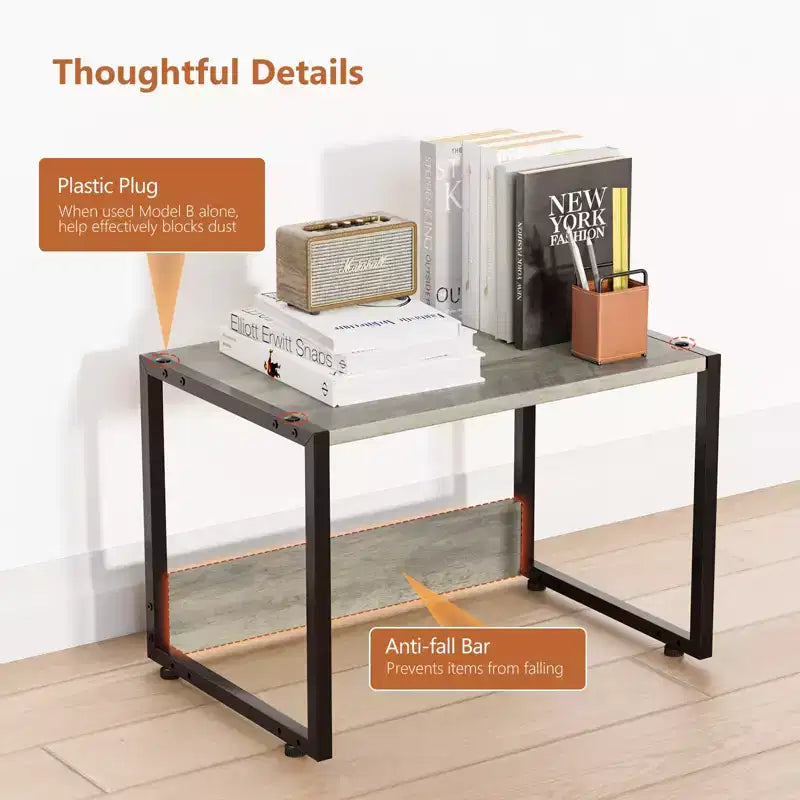 Meuble Imprimante Empilable avec Rangement, Étagère d'Imprimante de Bureau sous la Table pour Télécopieur, Photocopieuse, Scanner (Gris Rustique)