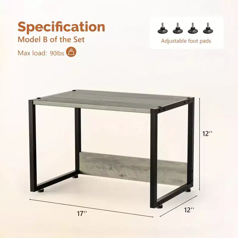Meuble Imprimante Empilable avec Rangement, Étagère d'Imprimante de Bureau sous la Table pour Télécopieur, Photocopieuse, Scanner (Gris Rustique)
