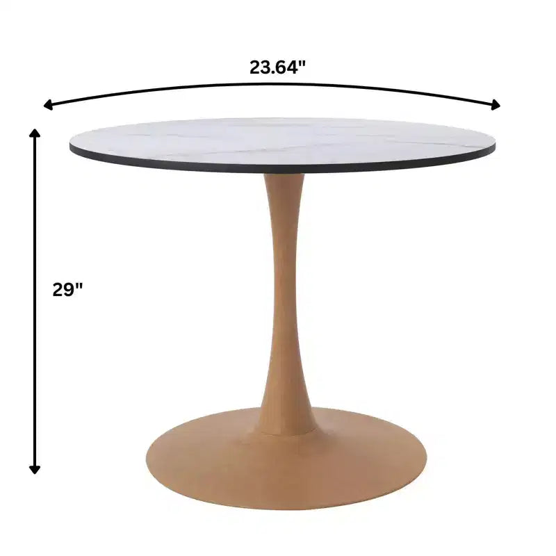 Table à manger ronde – Dessus en MDF avec piédestal en acier et bois naturel, Table de cuisine et de salle à manger moderne, Table d'appoint
