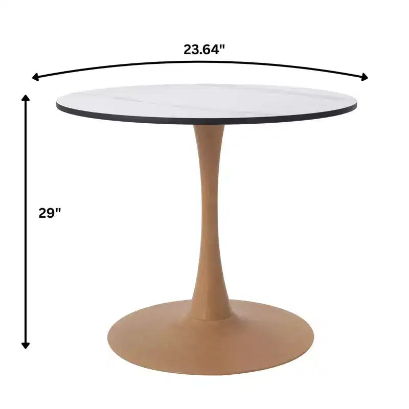 Table à manger ronde – Dessus en MDF avec piédestal en acier et bois naturel, Table de cuisine et de salle à manger moderne, Table d'appoint