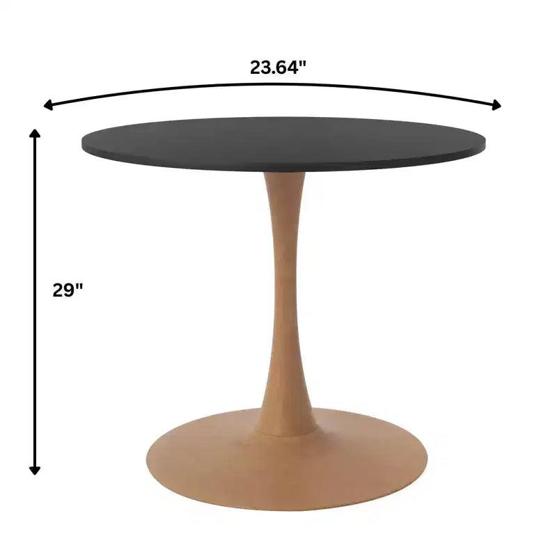 Table à manger ronde – Dessus en MDF avec piédestal en acier et bois naturel, Table de cuisine et de salle à manger moderne, Table d'appoint