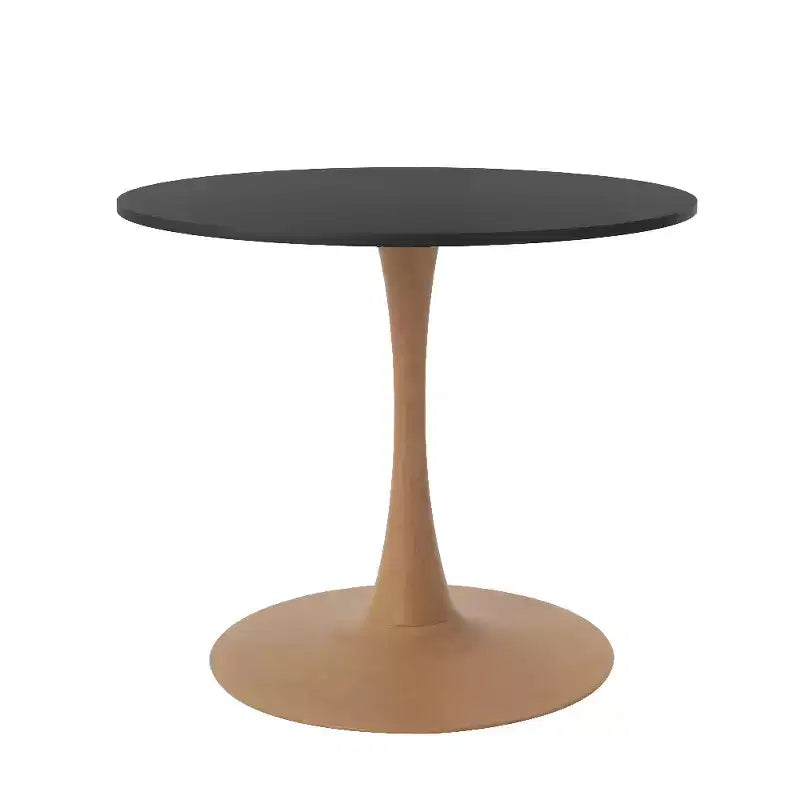 Table à manger ronde – Dessus en MDF avec piédestal en acier et bois naturel, Table de cuisine et de salle à manger moderne, Table d'appoint