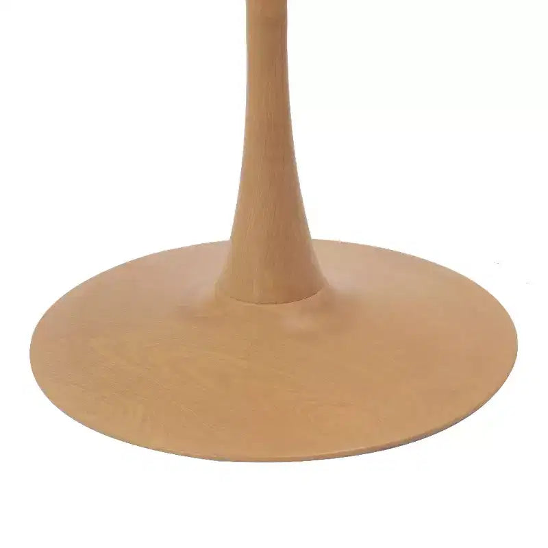 Table à manger ronde – Dessus en MDF avec piédestal en acier et bois naturel, Table de cuisine et de salle à manger moderne, Table d'appoint